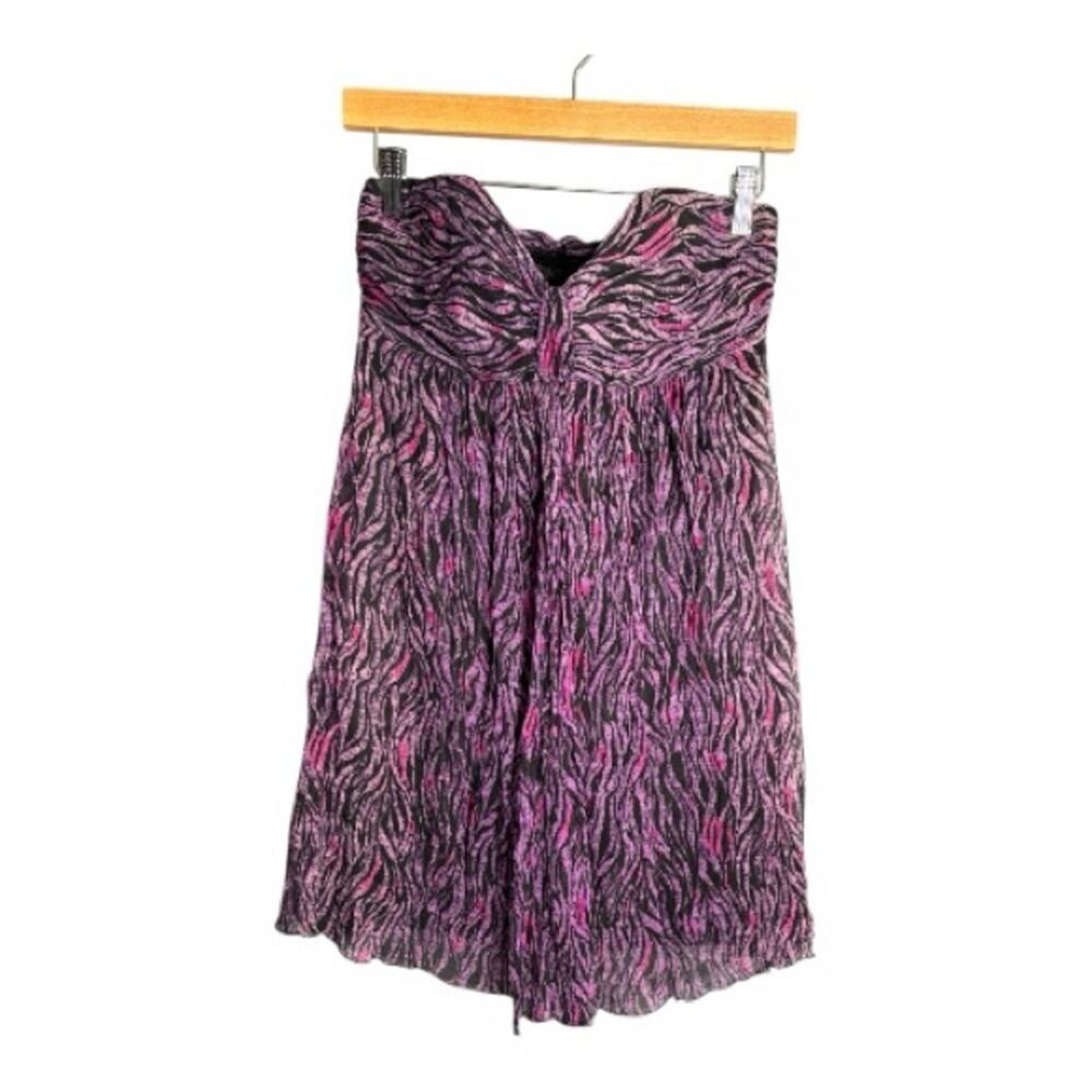 Express Purple Black Print Silk Strapless Mini Dress 6
